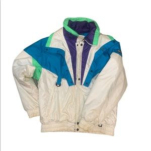VINTAGE Profile GORE-TEX Ski Jacket Sz M Ivory Taffeta Colorblock 80/90s